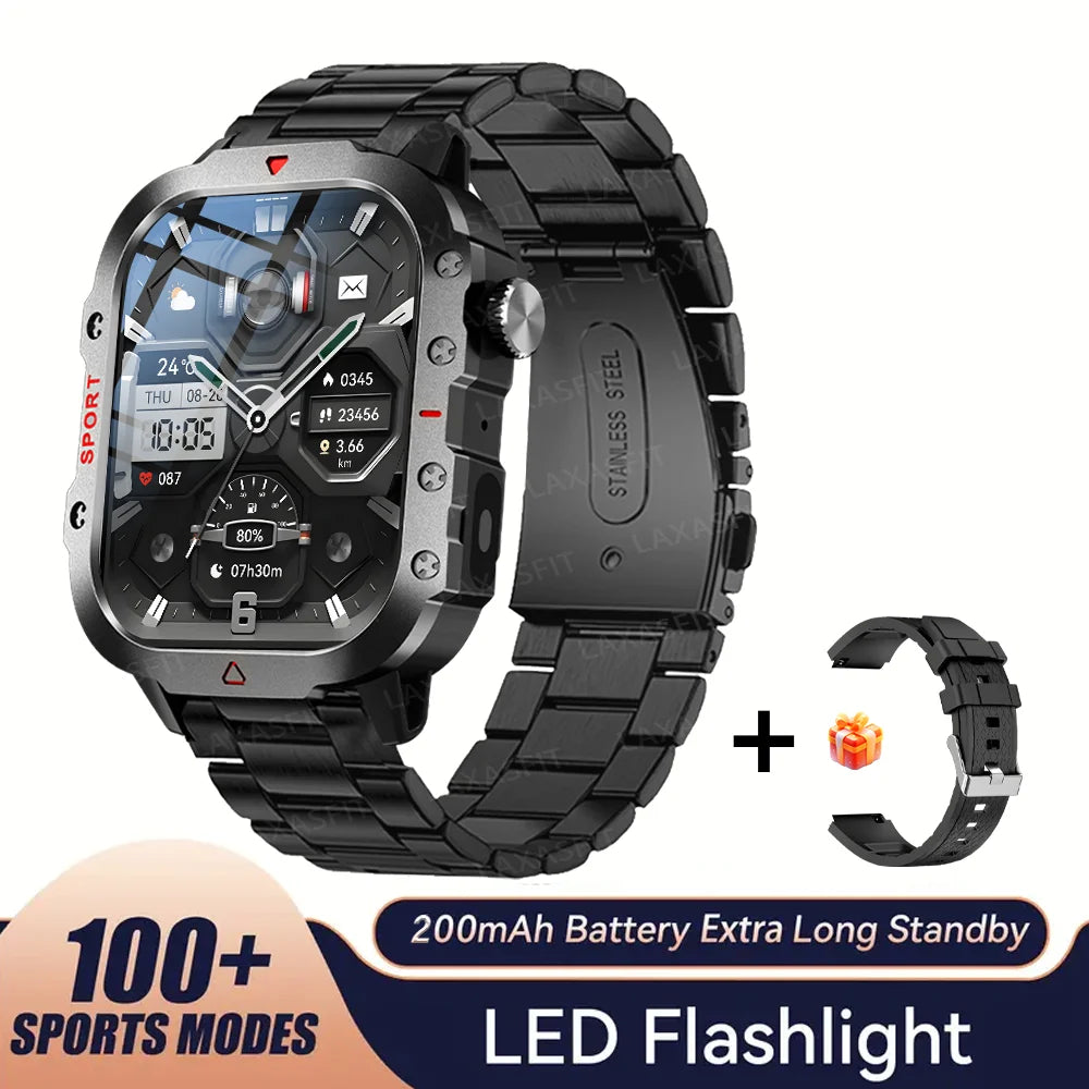 KESHUYOU Outdoor Smart Watch 2.01" HD LED Flashlight Bluetooth Talking Watch