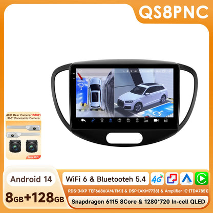 Hizpo 2Din 9inch Android13 Car Radio for Hyundai i10 2007- 2013 BT 4G Auto CarPlay Navi GPS RDS DSP UI7862 Intelligent System