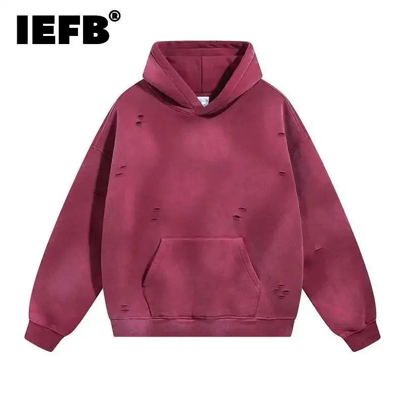 IEFB Washed Male Set Sweatshirt Sweatpants Splash-ink White Spray Dye Velvet Hoodies Autumn Spring New Trendy Male Wear 9W125