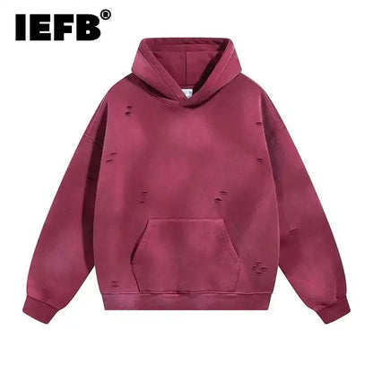 IEFB Washed Male Set Sweatshirt Sweatpants Splash-ink White Spray Dye Velvet Hoodies Autumn Spring New Trendy Male Wear 9W125
