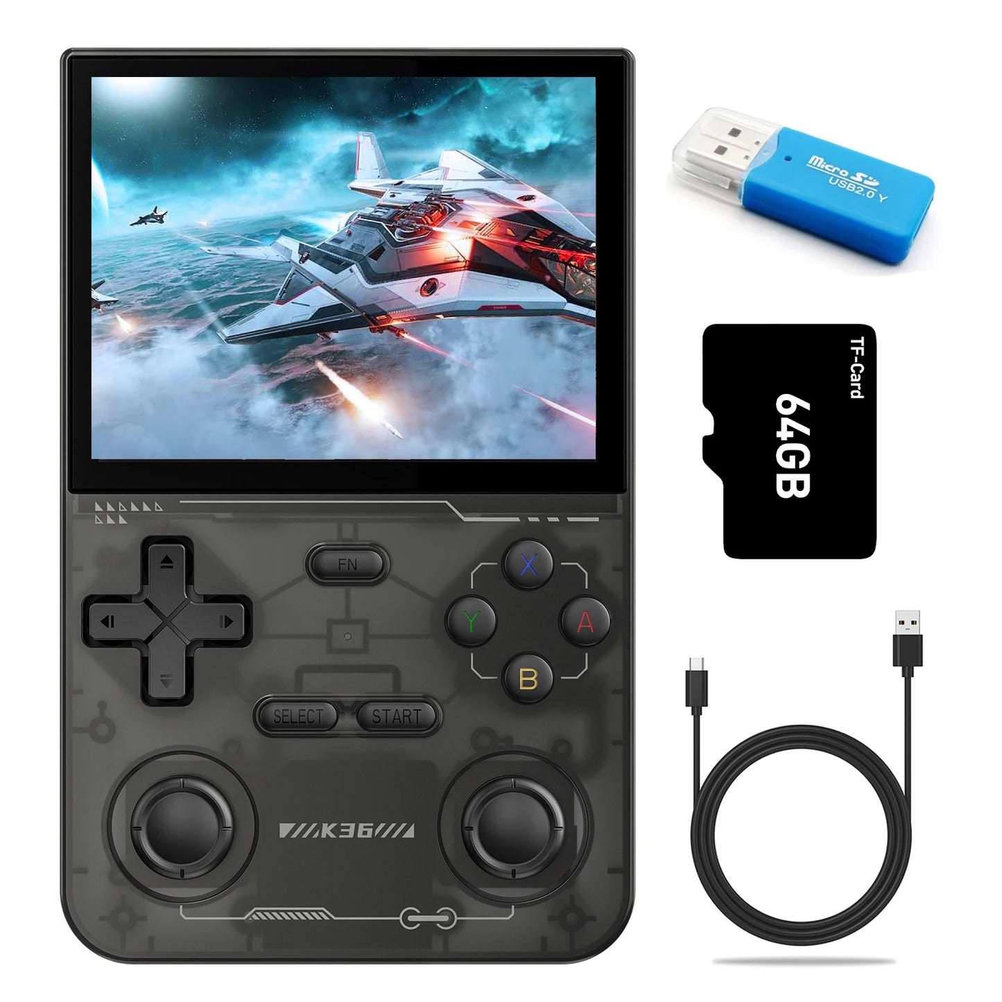 GAMINJA Open Source K36 Retro Handheld Video Game Console 16000 Games Emulator for PS1/PSP/DC/N64/SS 3.5 Inch IPS Screen