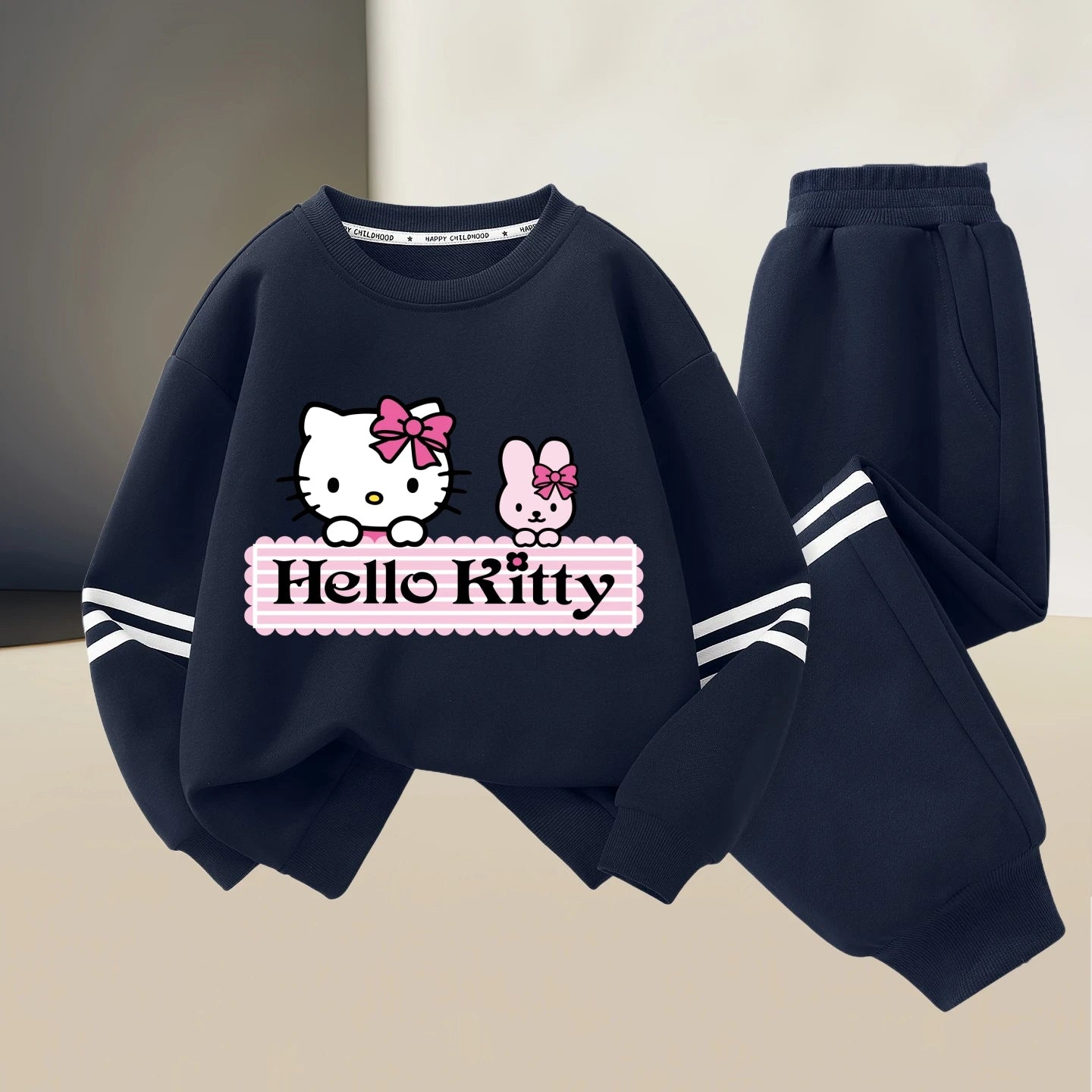 Sanrio Baby Girl Clothes Set Autumn Kid Hello Kitty Printed Sweatshirts Pullover Top & Pants 2pcs Suit Children Boys Tracksuits