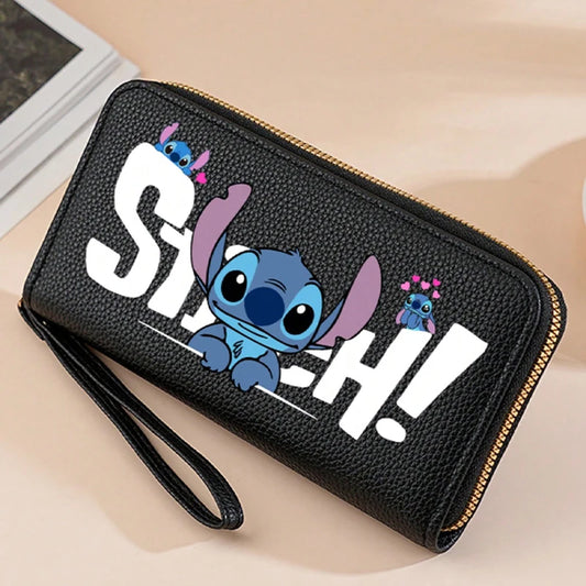Stitch Long Zip Wallet for Women – Cute Cartoon Multi-Card Soft Texture Wrist Strap