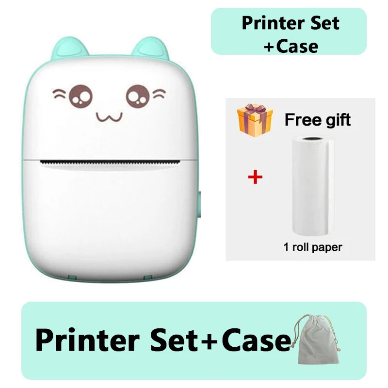 58mm Mini Portable Thermal Printer Cat Shapes Lightweight Wireless Photo Label Memo Wrong Question Printing USB Cable Printer