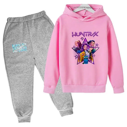 Kpop Demon Hunters Hot Cartoon Print Kids Autumn Spring Casual 2pcs Hoodie+Pants Tracksuits 2-13 Years Boys Girls Clothes Sets