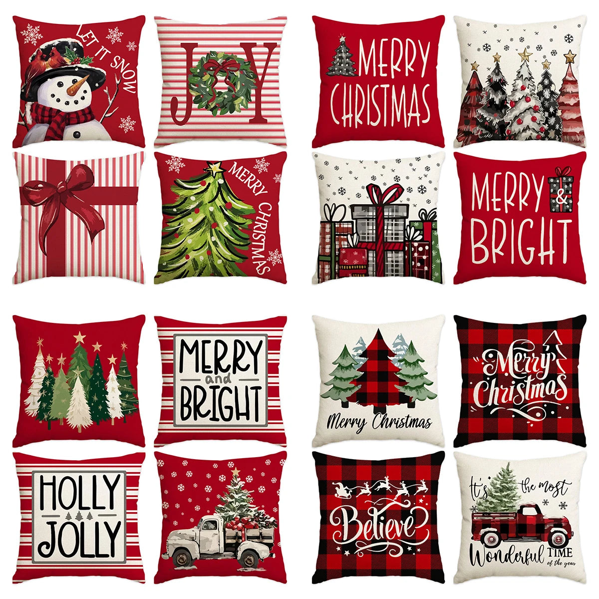 1pc/4pcs Christmas Pillow Cover, Black and Red Buffalo Plaid Celebration Christmas Tree Snowflake Decoration Sofa Cushion Cover