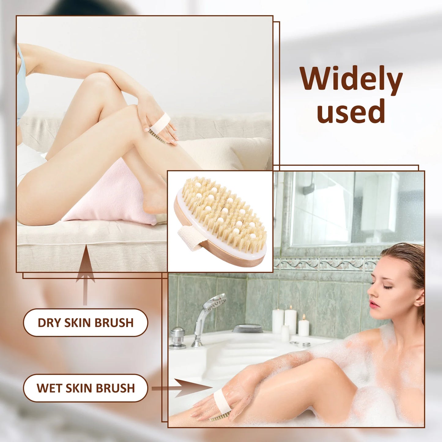 Natural Bristle Body Brush Dry Skin Exfoliating Dead Skin Remover SPA Soft Brush