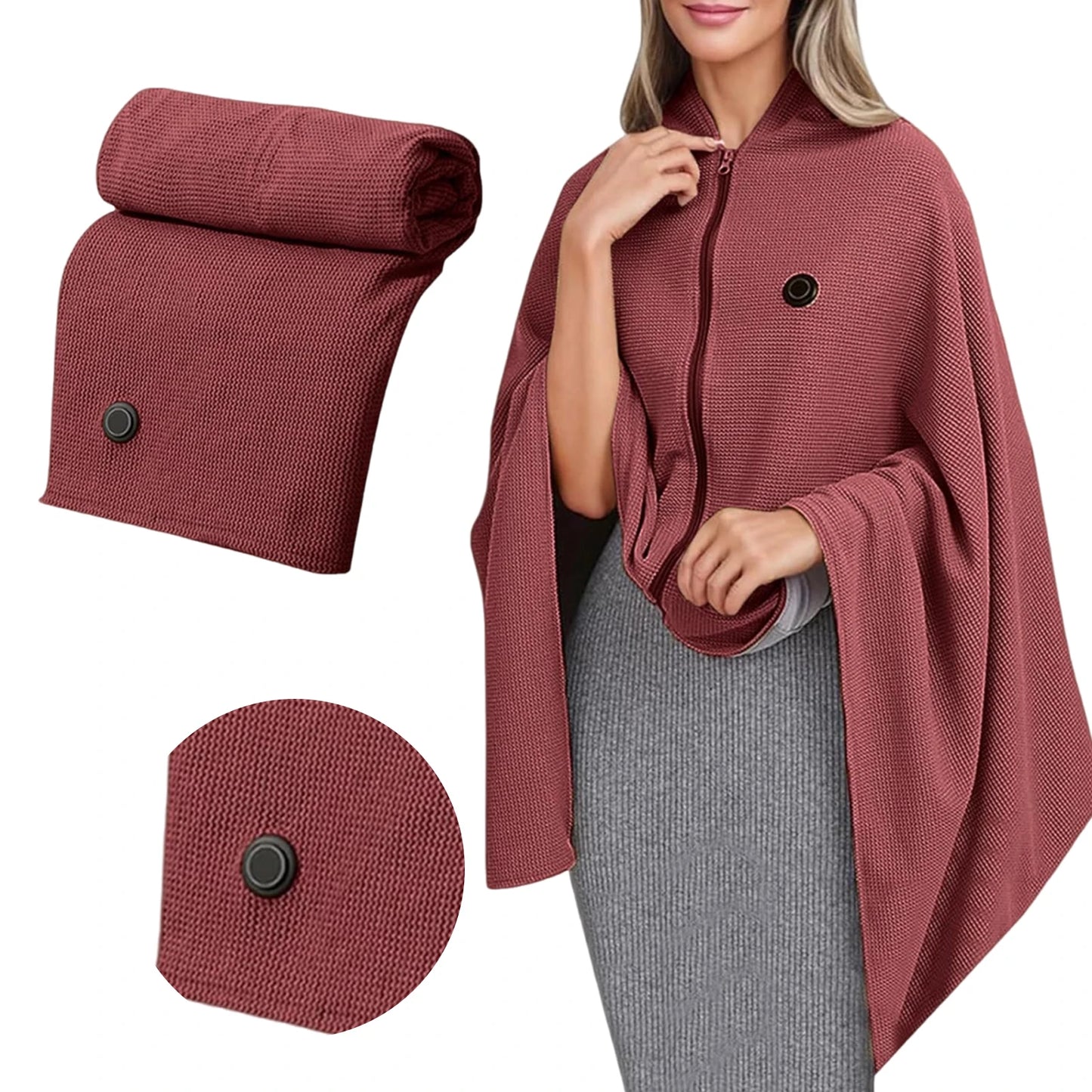 Electric USB Heated Blanket Hoodie | Portable Shawl Wrap with 3 Heat Levels