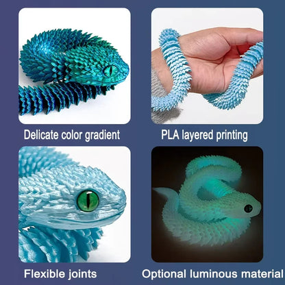 3D Printed Snake Luminous Movable Joint Simulation Snake Figurine Creative Home Office Desktop Decoration New Year Gifts Crafts