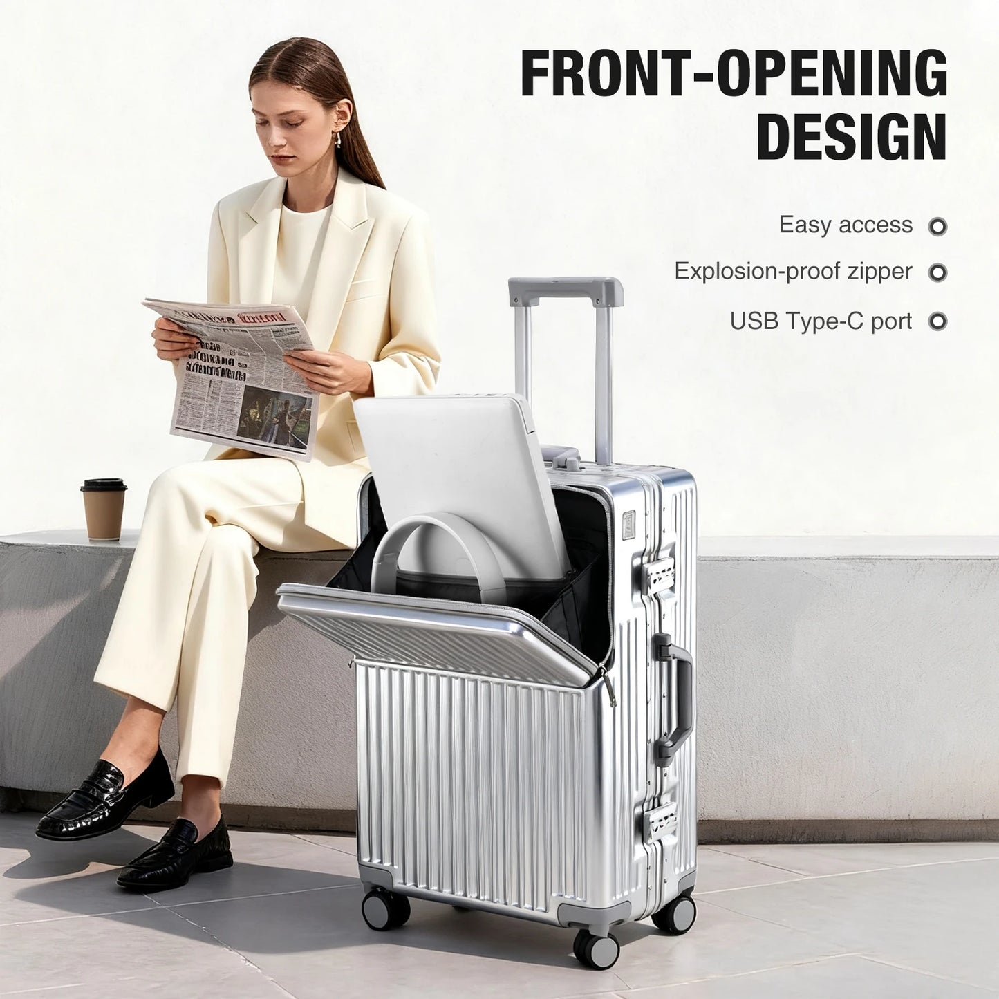 AIWEINY 2025 Aluminum Frame Suitcase PC Hard Shell Pressure-Resistant Travel Luggage, 360° Silent Swivel Wheels, with TSA Lock.