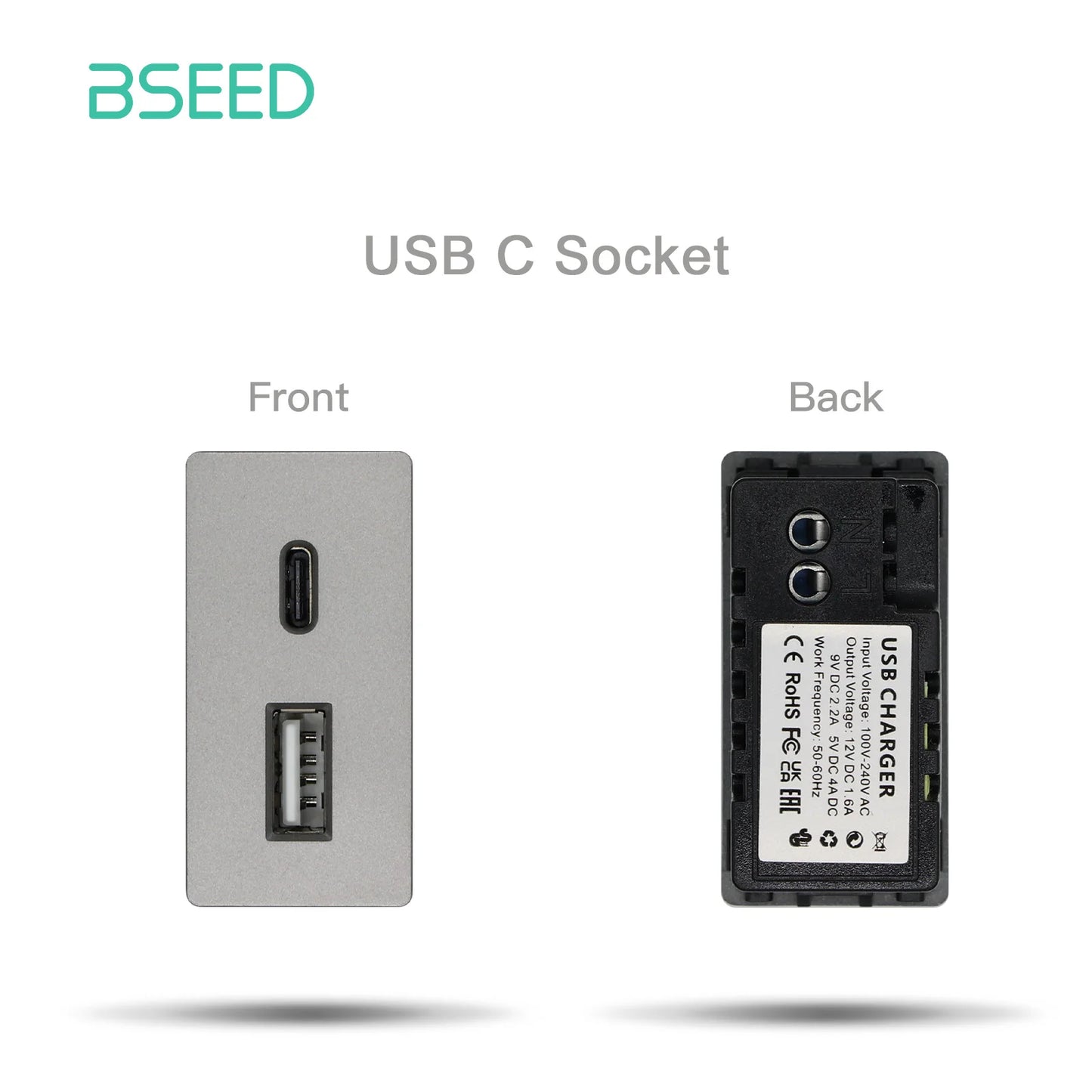 BSEED 65W PD Fast Charge Module Quick Charge Socket Part 1/2 USB Type-C 20W Wall Phone Charger Plug Support BSEED Frames