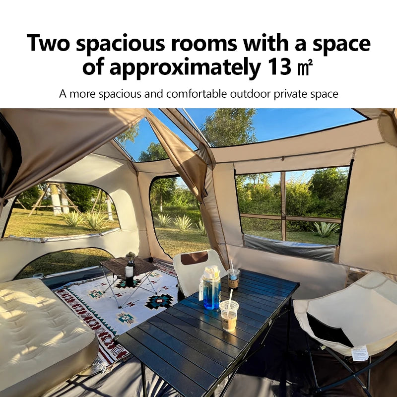 Sonuto Automatic Large Camping Tent 3-8 Person Quick Setup Double Hall Ridge Tent with Canopy for Outdoor Family Adventures