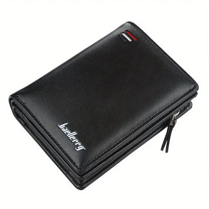 Men's PU Leather Short Wallet Zipper Coin Pocket Big Capacity Card Holder