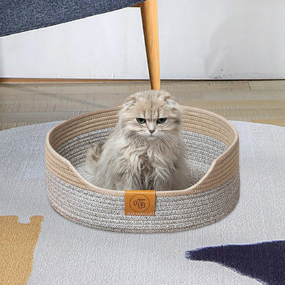 Rope Woven Cat Bed Basket Portable Lounge Bed Comfortable Rest Kitty Bed