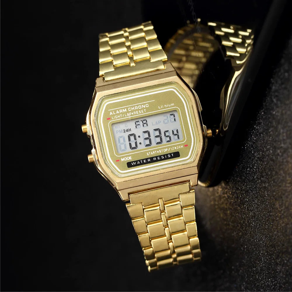 2025 Digital LED Sports Watch Men Women Waterproof Gold Casual Wristwatch