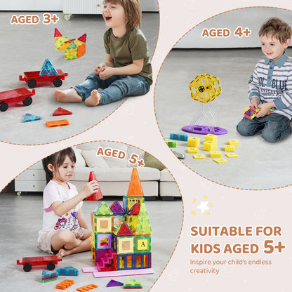 SucceBuy 181PCS Magnetic Tiles for Boys Girls Magnetic Blocks Building Set for Toddlers Educational Toys Kids Montessori Gifts