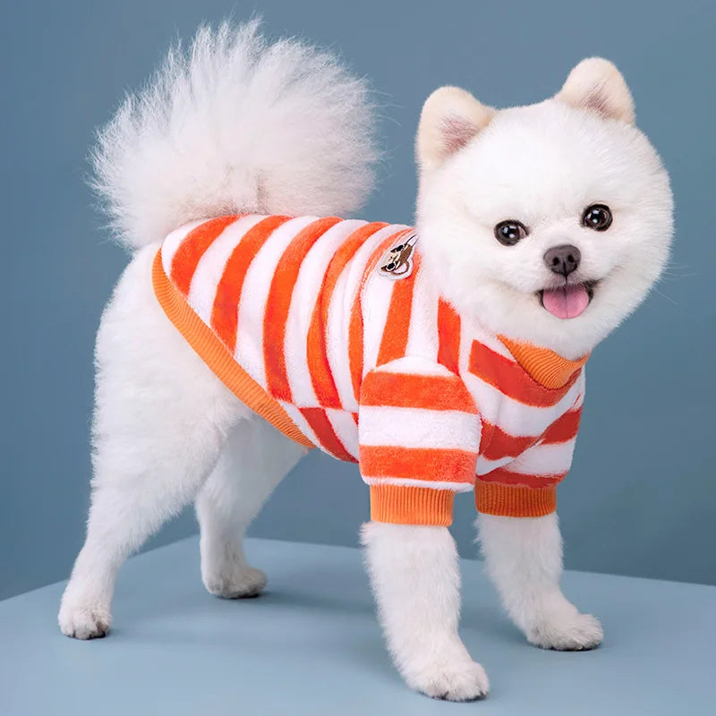 Rainbow Striped Flannel Dog Hoodie – Warm Winter Sweatshirt for Small Breeds (Chihuahua, Shih Tzu)