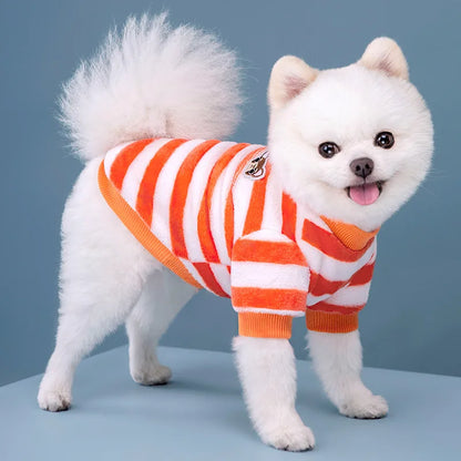 Rainbow Striped Flannel Dog Hoodie – Warm Winter Sweatshirt for Small Breeds (Chihuahua, Shih Tzu)