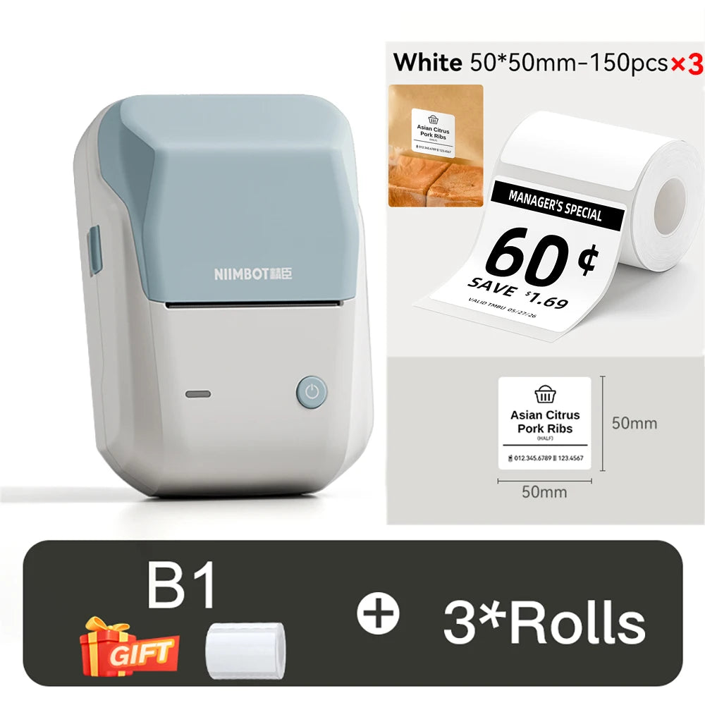 NIIMBOT B1 Portable Thermal Printer With Tapes 2 Inch Adhesive Label Printer Mini Bluetooth Sticker Maker Support Smartphones PC