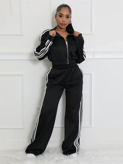 Streetwear 2 Piece Sets Women Outfit Spring Clothes Women 2025 Side Striped Crop Top and Pant Sets Casual Sweatsuits Woman Sets