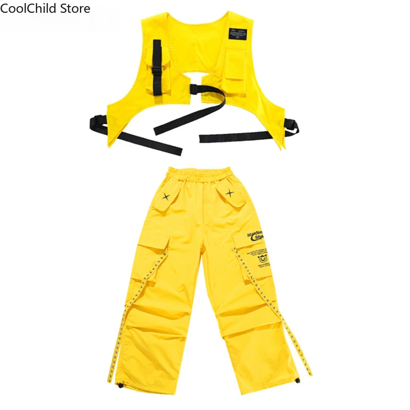 Hip Hop Children Cool Numbers Sweatshirt Vest Street Dance Cargo Pants Girls K-pop Jazz Costume Boys Clothes Set Kids Streetwear