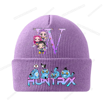 Kpop Demon Hunters Letter A-Z Knitted Hat Cartoon Music Girl Beanies Cap Kids Winter Warm Bonnet Cartoon Toddler Skullies Beanie