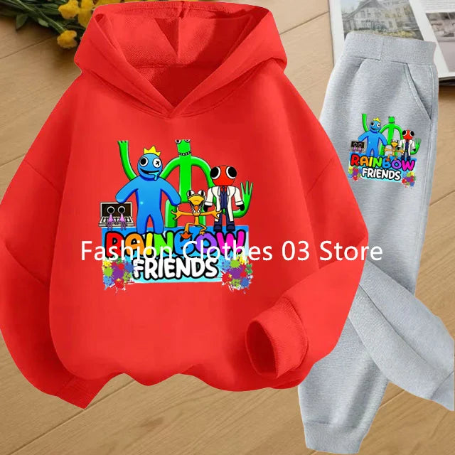 2025 Chic and Cozy Rainbow Friends Long Sleeve Sweatsuits Offer Soft Smooth Fabric Kids Spring Autumn Long Sleeve Hoodie Set