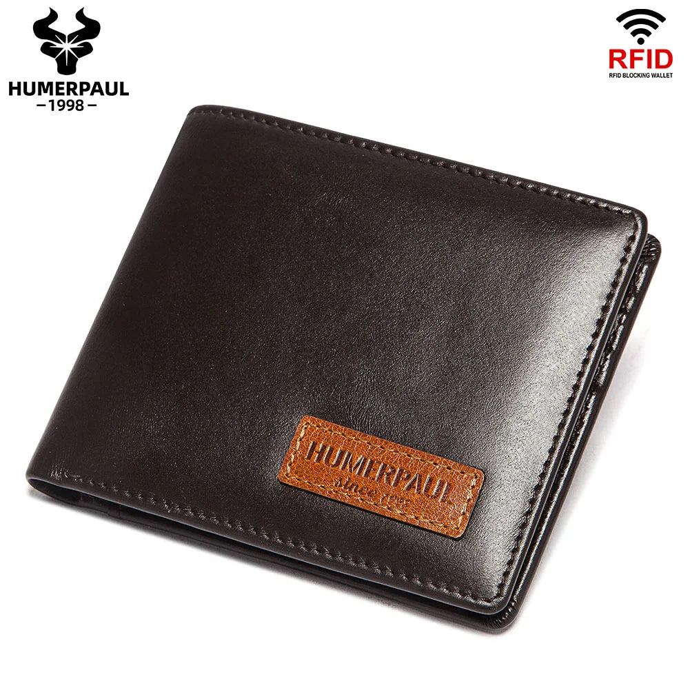 HUMERPAUL Airtag Wallet for Men – Real Leather RFID Trifold Card Holder with ID Window