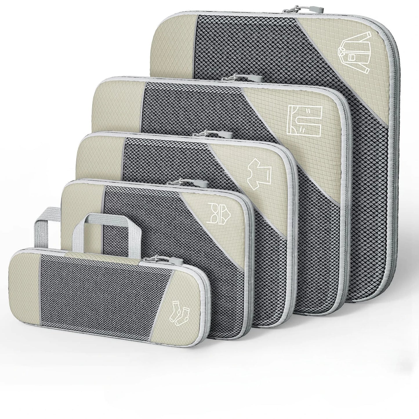 5PCS Travel Compressed Packing Cubes Storage Organizer Set With Shoe Bag Mesh Visual Luggage Portable Lightweight Suitcase Bag