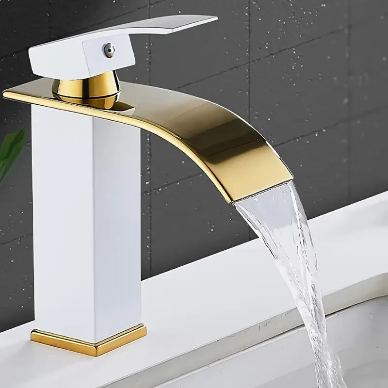 New Luxury Black White Gold Waterfall Faucet Hot and Cold Dual Control Stainless Steel Alloy Finish Suitable for Bathroom Sink