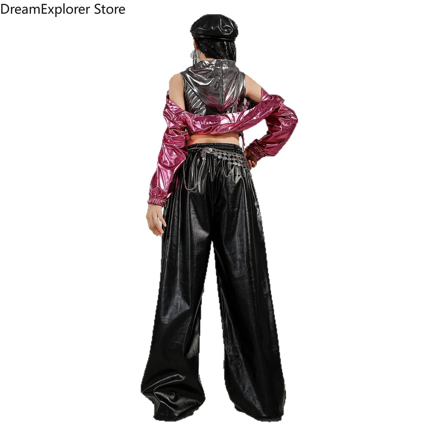 Girls K-pop Fashion Shiny Crop Top Hoodies Street Dance Pants Child Hip Hop Jazz Streetwear Clothes Sets Kids Girl Group Costume