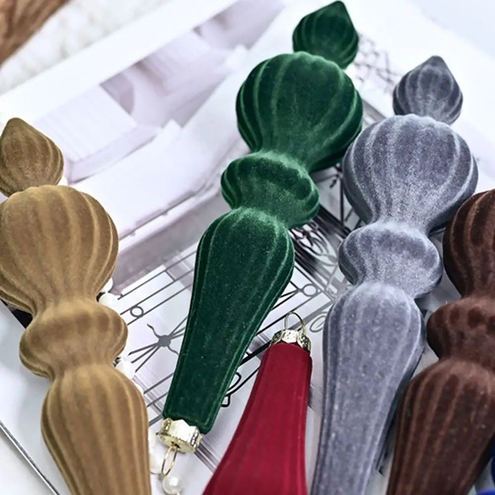 6pcs Flocked Velvet Christmas Gourd Pendant Plastic Shatterproof Christmas Cone Ball Set Reusable Xmas Tree Hanging Ornaments