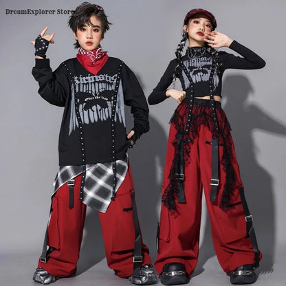 Boys Hip Hop Fashion Sweatshirt Vest Street Dance Cargo Pants Girls K-pop Top Jazz Costume Children Clothes Sets Kids Streetwear