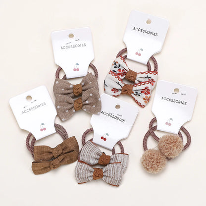 10Pcs/Set Baby Girls Bows Hair Bands Cartoon Dot Bowknot Flower Kids Hair Ropes Handmade Rubber Band Hair Accessories