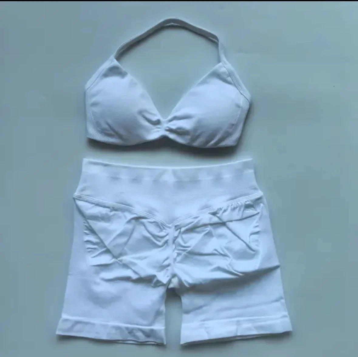 DFYIVE Yoga Gym Set 2 Piece Women Strappy Yoga Bra Top Workout Scrunch Shorts Sports Suit Fitness Clothes Seamless Yoga Set