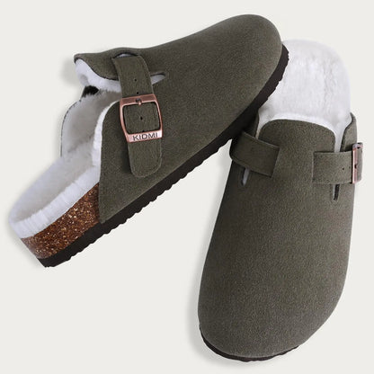 Bebealy Fashion Suede Clogs Slippers Women Clogs Slippers Cork Footbed Women Mules Nonslip Beach Sandals With Arch Support Slide