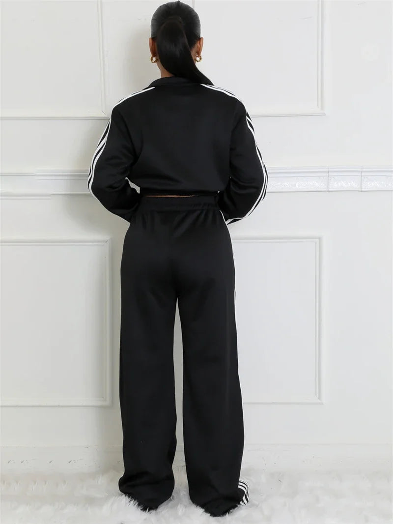 Streetwear 2 Piece Sets Women Outfit Spring Clothes Women 2025 Side Striped Crop Top and Pant Sets Casual Sweatsuits Woman Sets