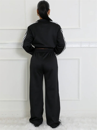 Streetwear 2 Piece Sets Women Outfit Spring Clothes Women 2025 Side Striped Crop Top and Pant Sets Casual Sweatsuits Woman Sets