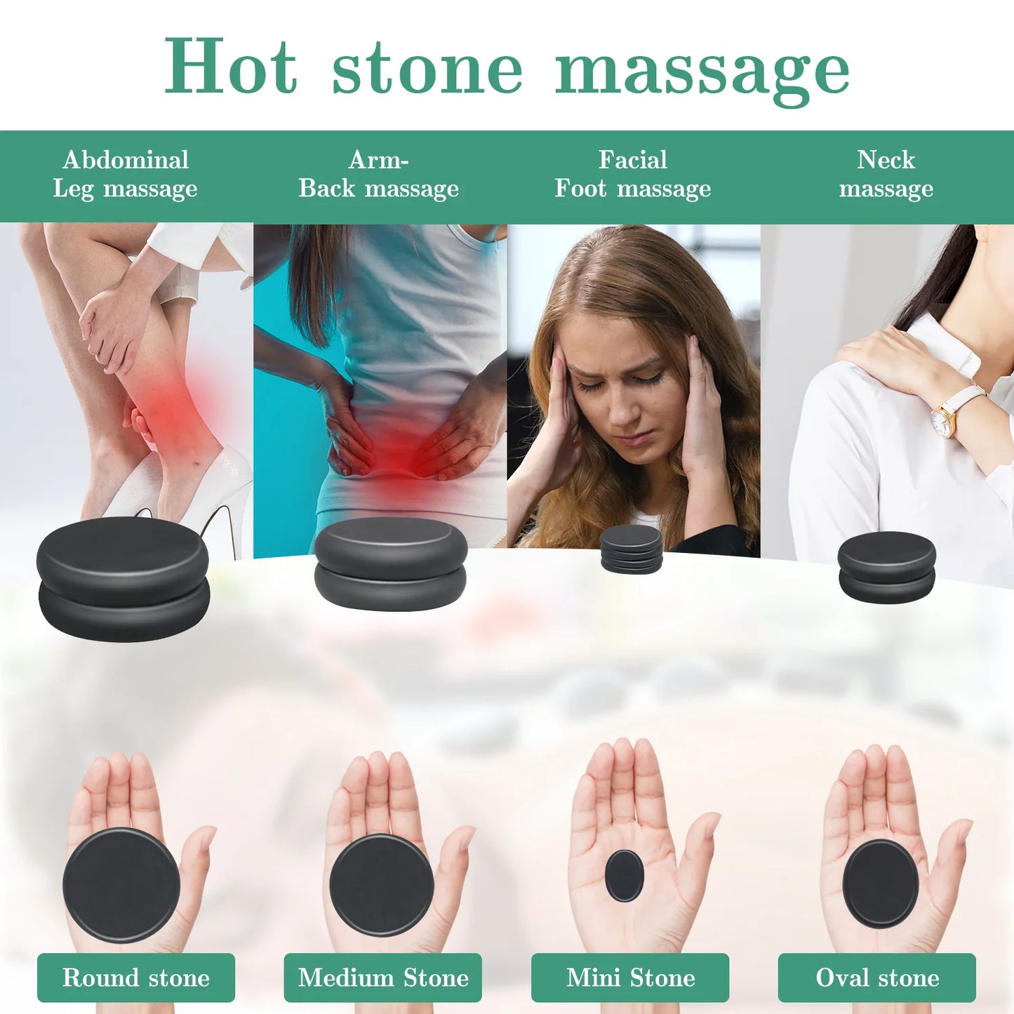 10-Piece Black Hot Stone Massage Set Spa Stones for Body Relaxation Home or Pro Use