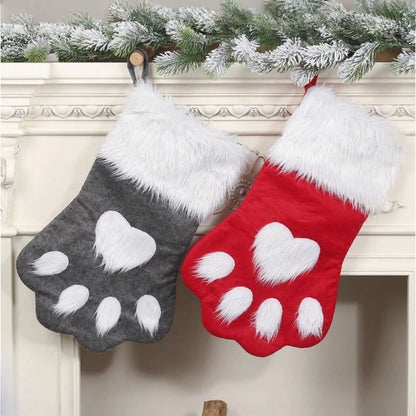 1PC Christmas Stockings, Contemporary Dog Paw Design, Polyester Hanging Socks for Xmas Decorations, Festive Candy Bags