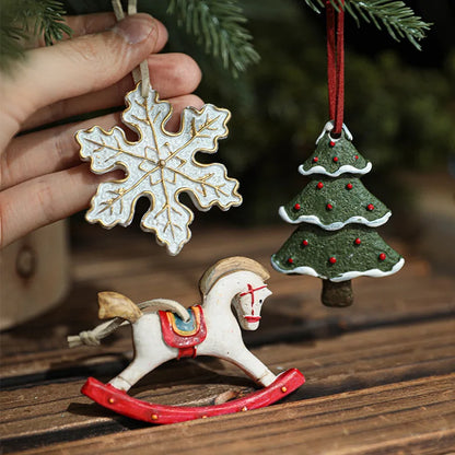 Christmas Resin Pendant Retro Painted Santa Claus Snowmen Horse Xmas Tree Hang Toys Ornaments New Year Decor Kid Gift