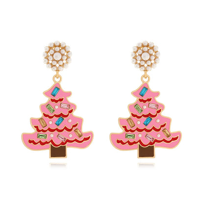 Christmas Jewelry Rhinestones Elk Earrings Christmas tree Drop Earrings for Woman Xmas Accessories Ear Studs Gifts