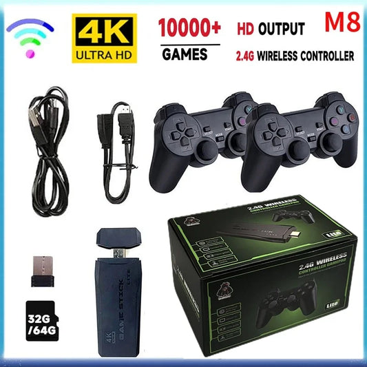 M8 4K Retro Game Console - 64GB HDMI TV Stick with 10,000+ Preloaded Games & Dual Wireless Controllers for PS1, N64, Dreamcast