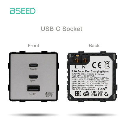 BSEED 65W PD Fast Charge Module Quick Charge Socket Part 1/2 USB Type-C 20W Wall Phone Charger Plug Support BSEED Frames