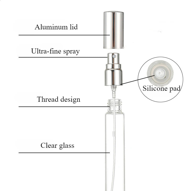 10-5PCS 5ML/10ML/15ML Refillable Portable Glass Perfume Bottle Empty Cosmetics Bottle Sample Test Tube Travel Cosmetic Tool Set