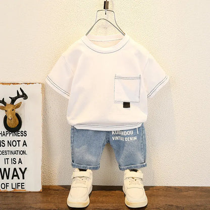 New Summer Baby Boy Kids Clothes Children Clothing Suit Tops Short-sleeve T-shirt Pants 2pcs/set Sport Infant 0-5 Years