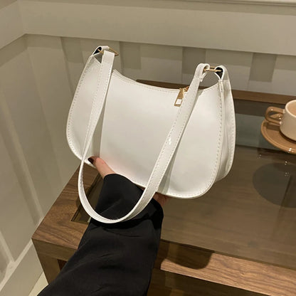 Retro PU Leather Shoulder Bag – Solid Color Casual Designer Handbag for Women