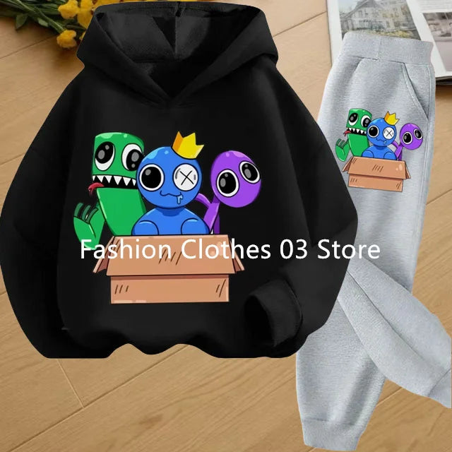 2025 Chic and Cozy Rainbow Friends Long Sleeve Sweatsuits Offer Soft Smooth Fabric Kids Spring Autumn Long Sleeve Hoodie Set