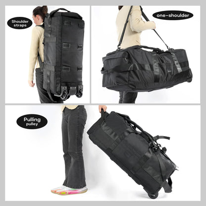 80L Rolling Duffle Bag with Wheels 31" Heavy-Duty Foldable Travel Duffel Bag Water-Resistant Wheeled Luggage with Shoulder Strap