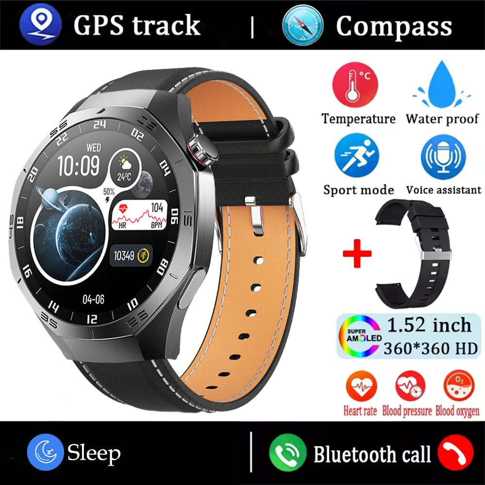 2025 Smart Watch Men AMOLED GPS Heart Rate Bluetooth Calls Waterproof Android iOS